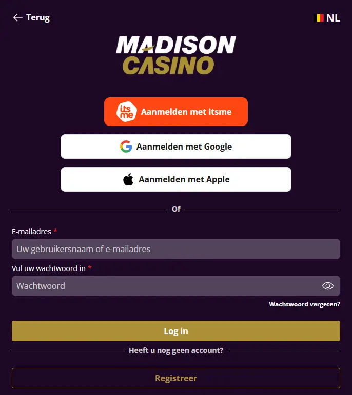 Inloggen bij KING CASINO
